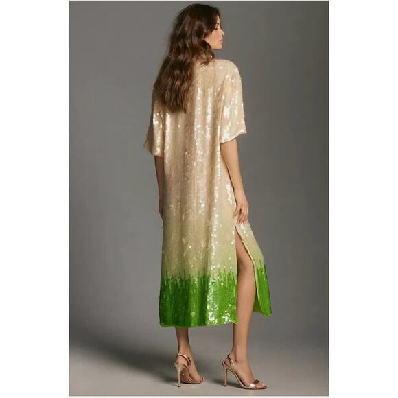 Anthropologie Dhruv Kapoor Short-Sleeve Collared Sequin Midi Dress Sze Small NWT - Picture 2 of 15